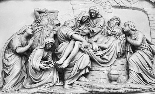 Black and white detail of one of the Stations of the Cross