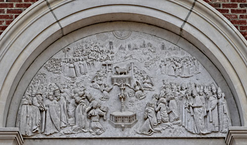 The Tympanum over the main door,hand carved from a 2 ton slab of limestone